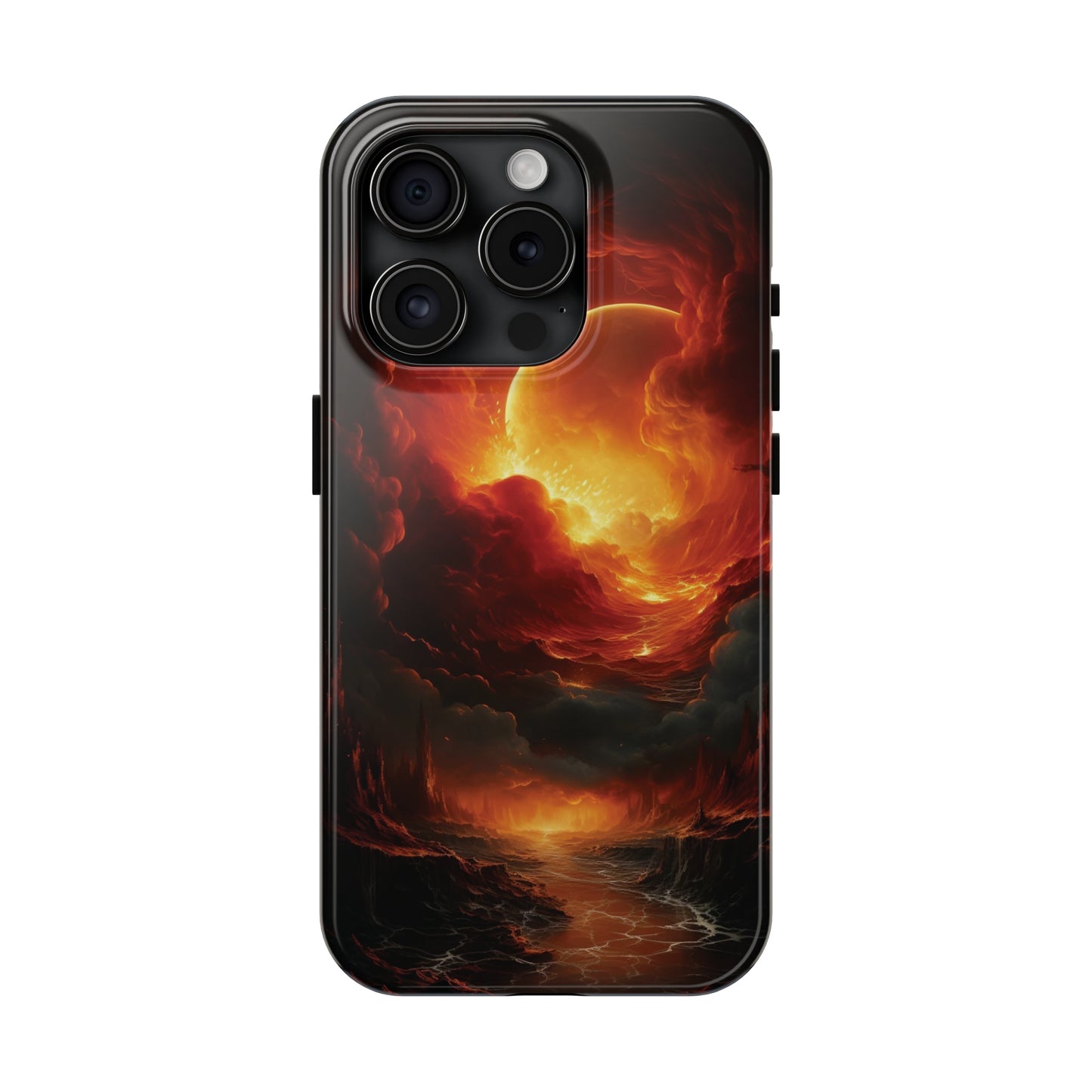 Fiery Red Moon Art iPhone Case, Dramatic Sky Aesthetic Phone Cover, Cool Tech Design for iPhone Models, Durable Phone Accessory Protective Cover for iPhone Models, Tough iPhone Case