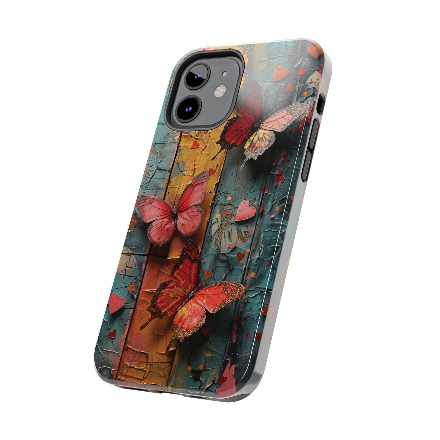 Colorful Butterfly Art on Wood texture design iPhone Case iPhone Case, Colorful Butterfly Art Protective Phone Cover, Durable Phone Accessory Gift, Chic Artsy Protective Cover, Protective Case for iPhone Models, Tough iPhone Case