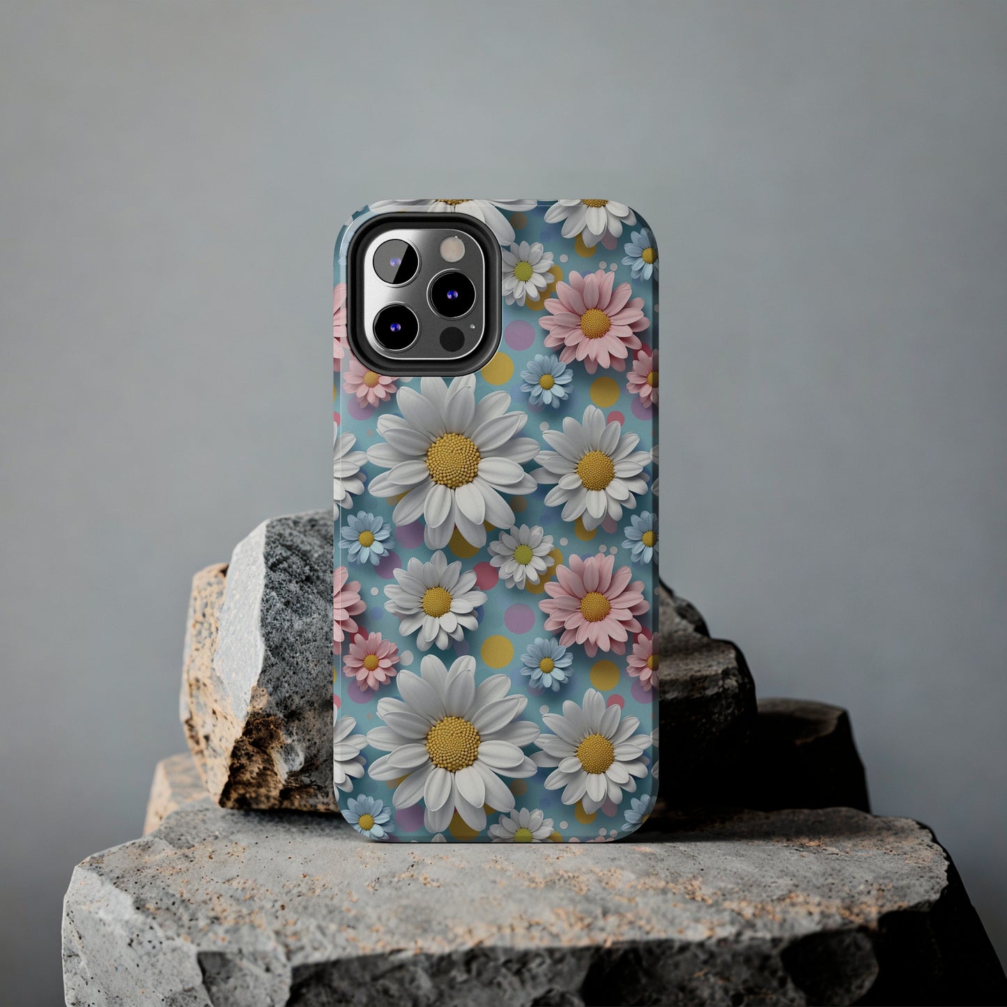 3D Spring Flowes and Polka Dots Digital print Design Tough Phone Case compatible with a large variety of iPhone models, Gift, Phone Case