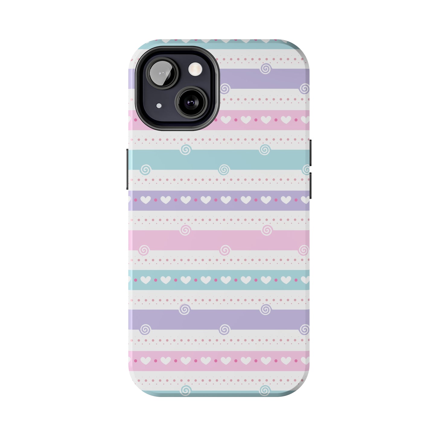 Pastel Stripes and Hearts print design Tough Phone Case compatible with a large variety of iphone models