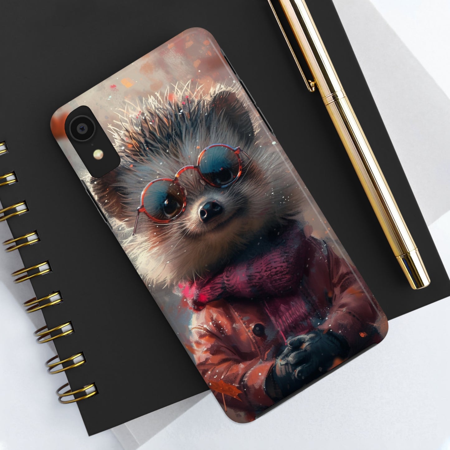 Hedgehog with Glasses and Scarf Design Phone Case- Lightweight, Impact Resistant Cover for iPhone 6, 6s, 12, 13, 14, 15