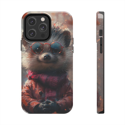 Hedgehog with Glasses and Scarf Design Phone Case- Lightweight, Impact Resistant Cover for iPhone 6, 6s, 12, 13, 14, 15