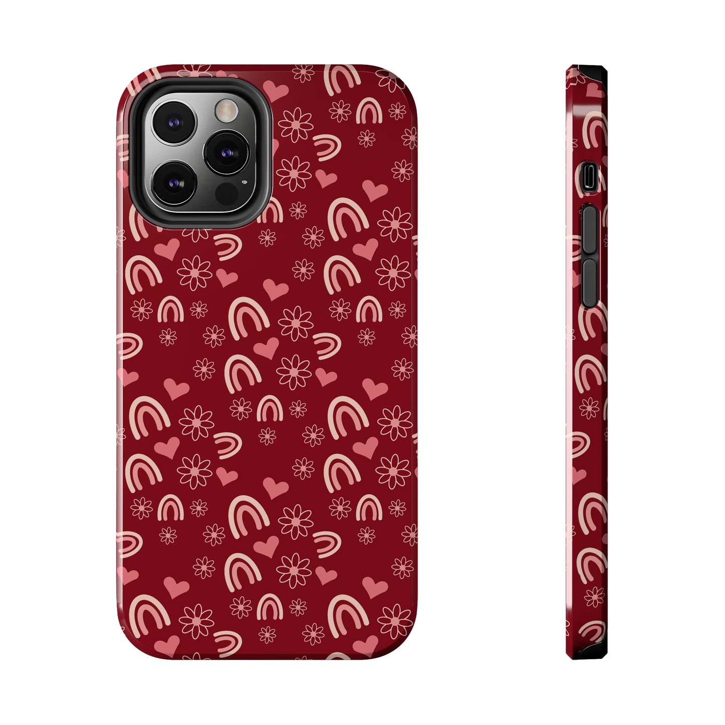 Red Boho2 Rainbow print Design Tough Phone Case compatible with a large variety of iPhone models, Gift, Phone Case