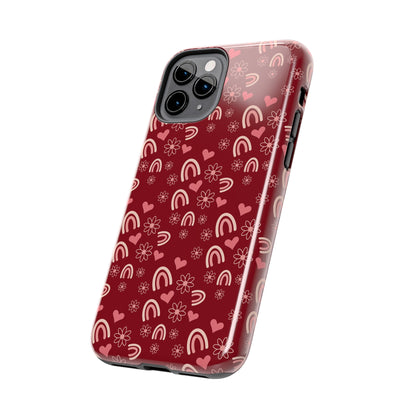 Red Boho2 Rainbow print Design Tough Phone Case compatible with a large variety of iPhone models, Gift, Phone Case