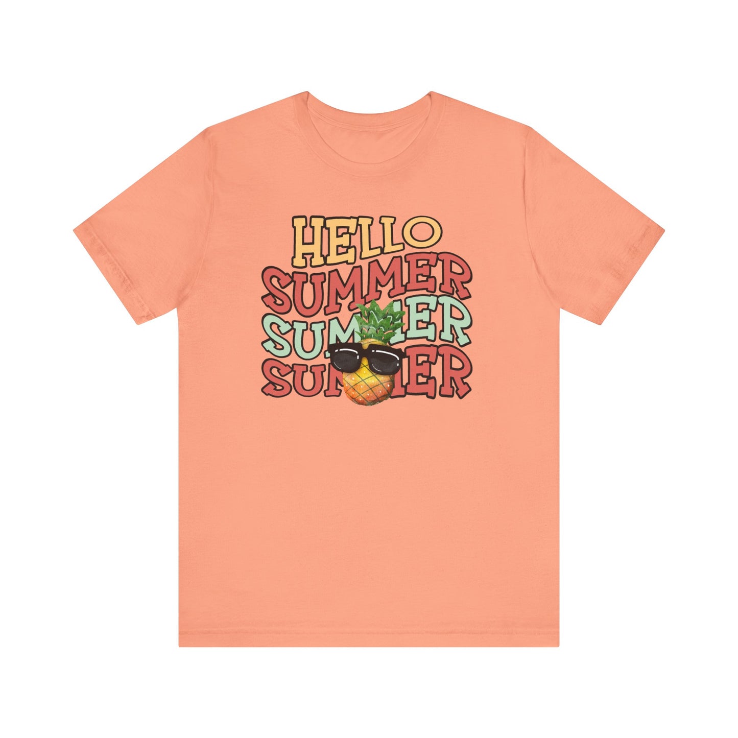 Hello Summer Pineapple T-Shirt, Cute Tropical Fruit Tee, Beach Vacation Shirt, Sunglasses Pineapple Graphic Top, Unisex Apparel