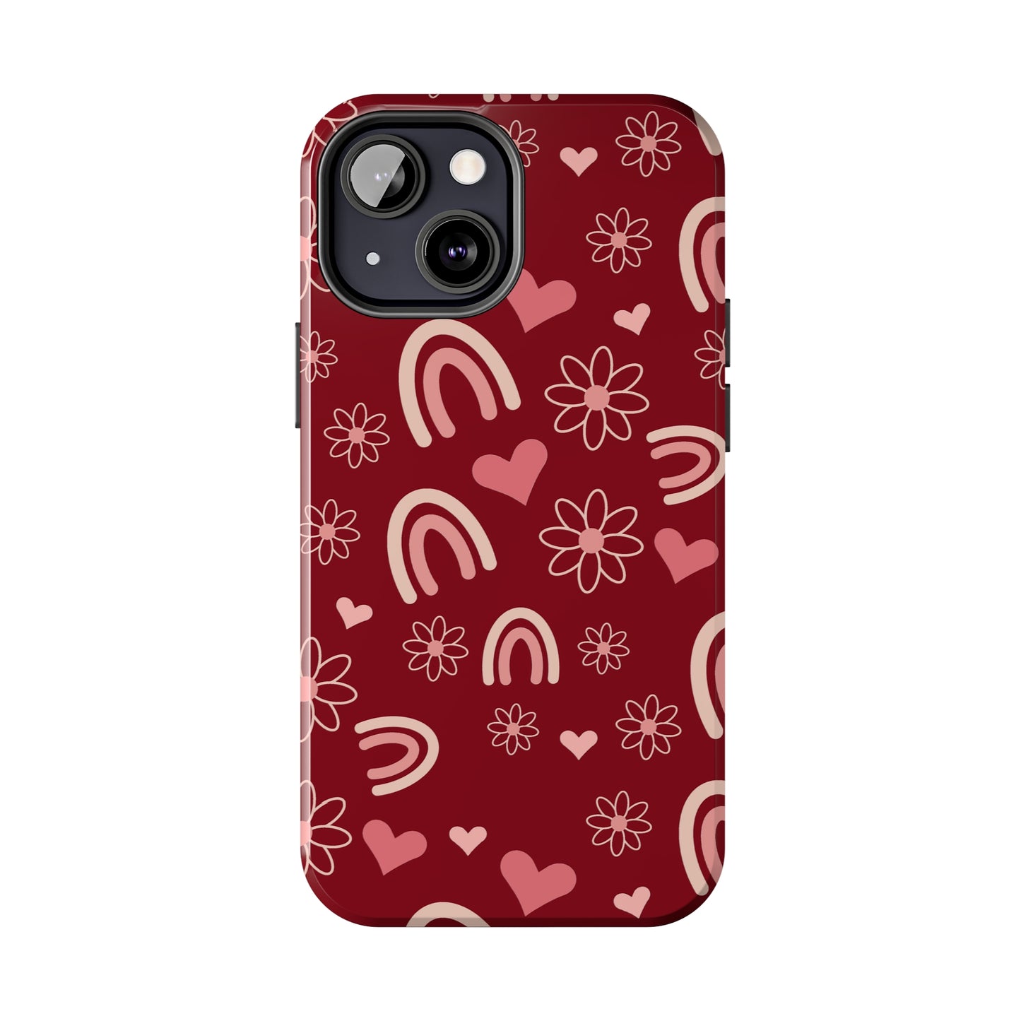 Red Boho Rainbow print Design Tough Phone Case compatible with a large variety of iPhone models, Gift, Phone Case