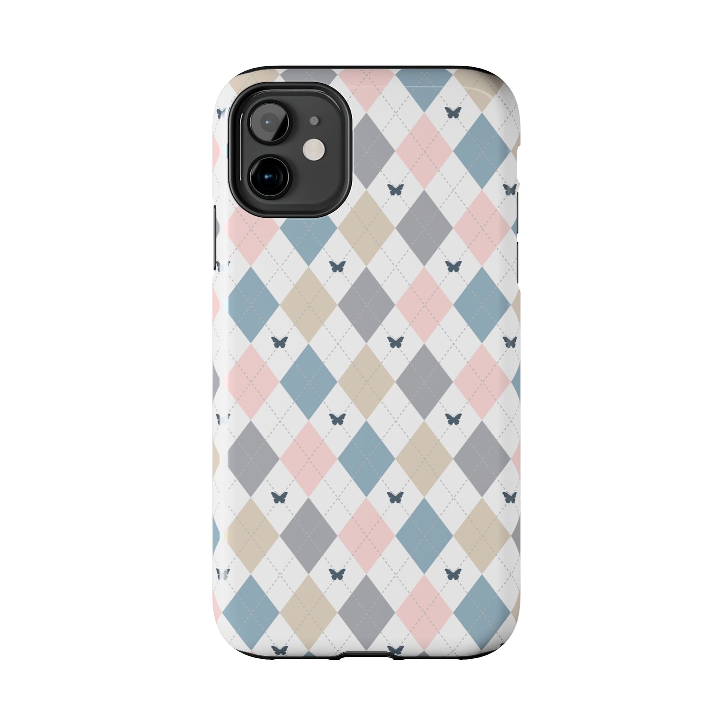 Argyle Pastel Plaid and Butterflies print design Tough Phone Case compatible with a large variety of iphone models