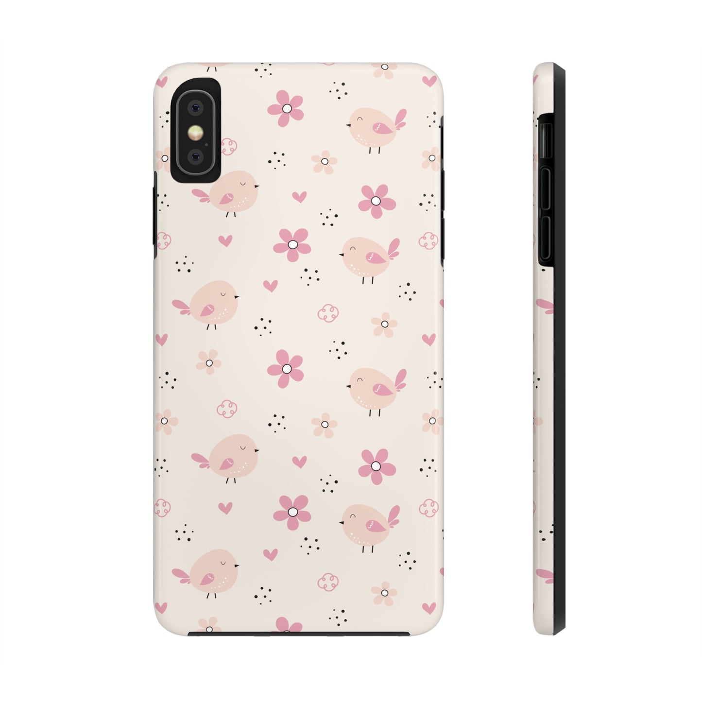 Cute Pink Birds and Flowers print design Tough Phone Case compatible with a large variety of iphone models