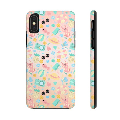 Cute Summer Vibes iPhone Case, Tropical Beach Icons Phone Cover, Pastel Colored Accessory Design, Protective Case for iPhone Models, Tough Phone Case