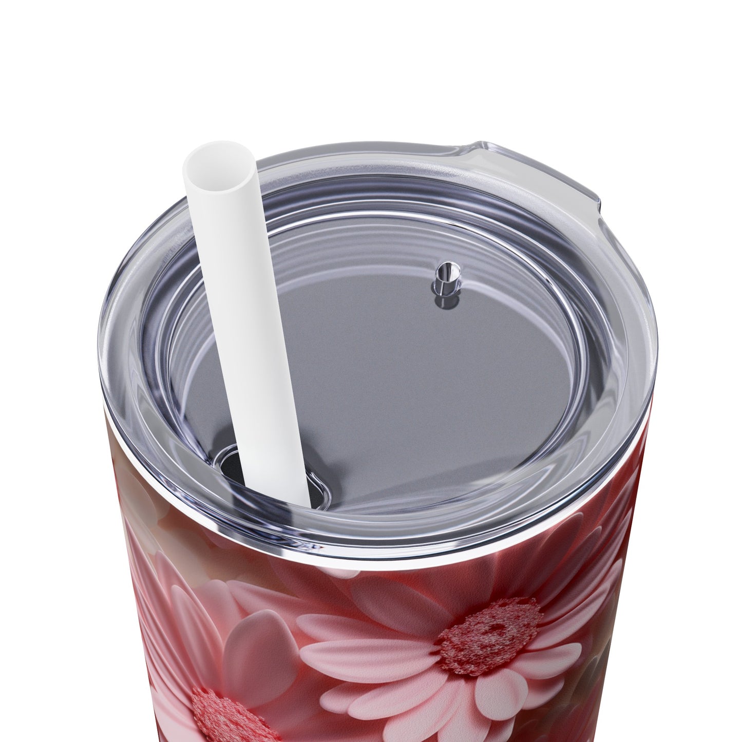 3D Pink and White Daisy Design Skinny Tumbler with Straw, 20oz