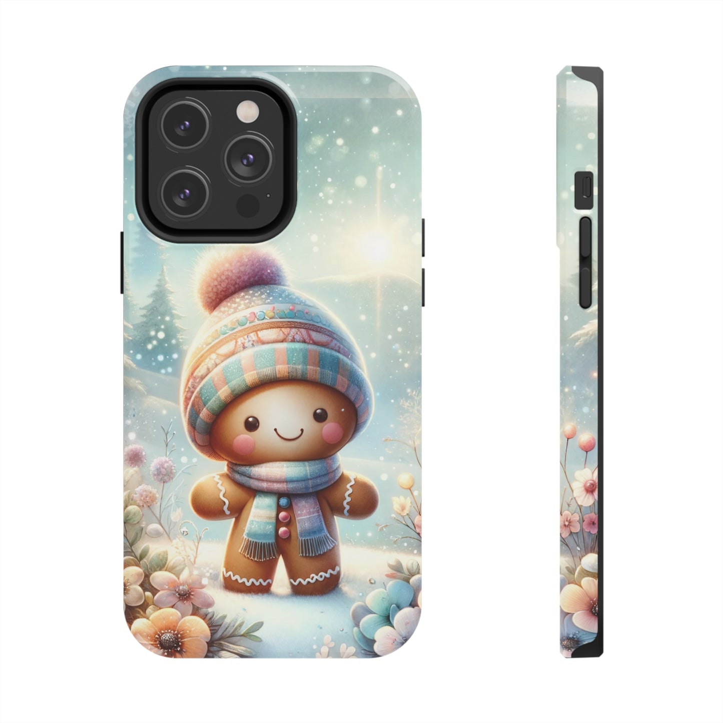 Cute Happy Gingerbread Man in the Snow Pattern Design Tough Phone Case compatible with a large variety of iPhone models, Gift, Phone Case