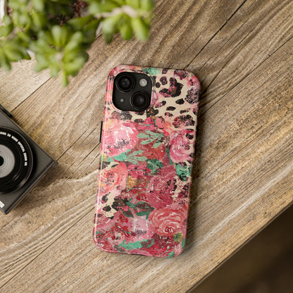 Western Leopard and Pink Roses Design Phone Case- Lightweight, Impact Resistant Cover for iPhone 6, 6s, 12, 13, 14, 15