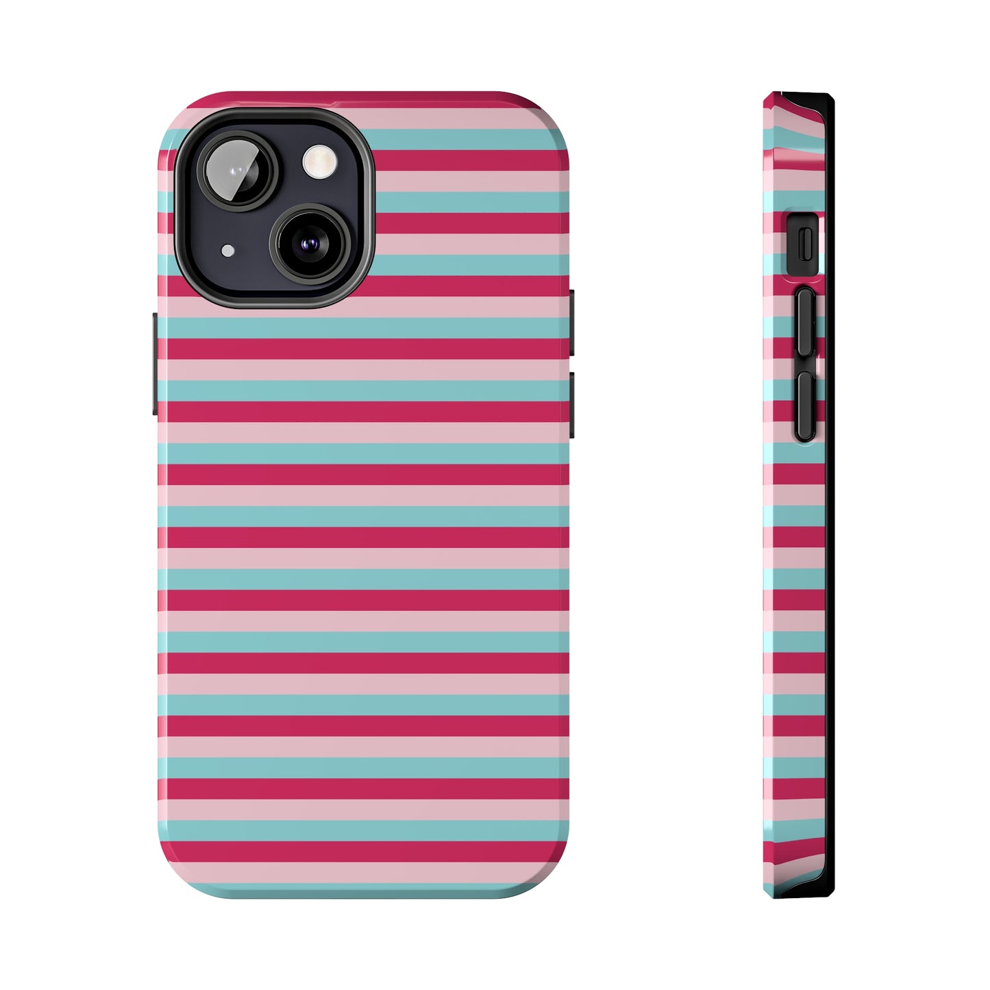 Pink and Blue Girly Stripe print Design Tough Phone Case compatible with a large variety of iPhone models, Gift, Phone Case