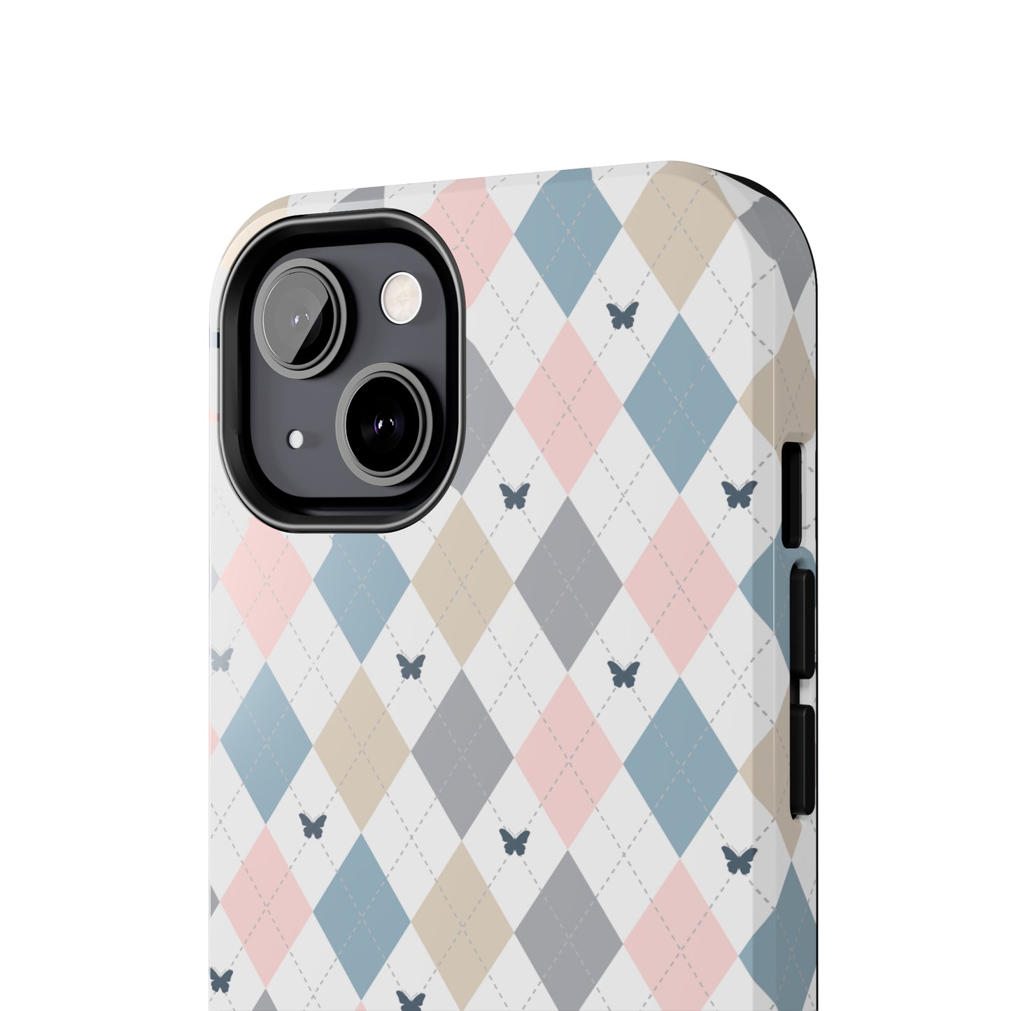 Argyle Pastel Plaid and Butterflies print design Tough Phone Case compatible with a large variety of iphone models