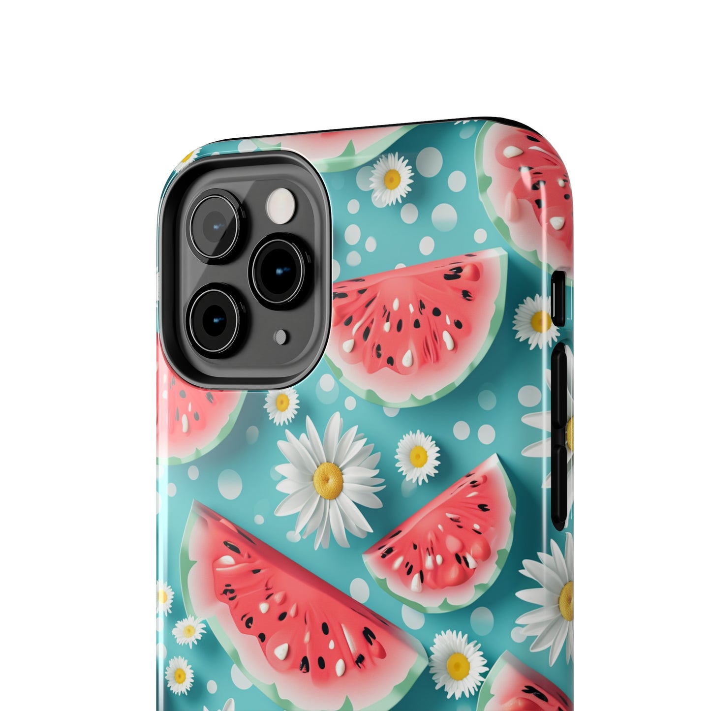 Watermelon Slices and Daisies Digital print Design Tough Phone Case compatible with a large variety of iPhone models, Gift, Phone Case