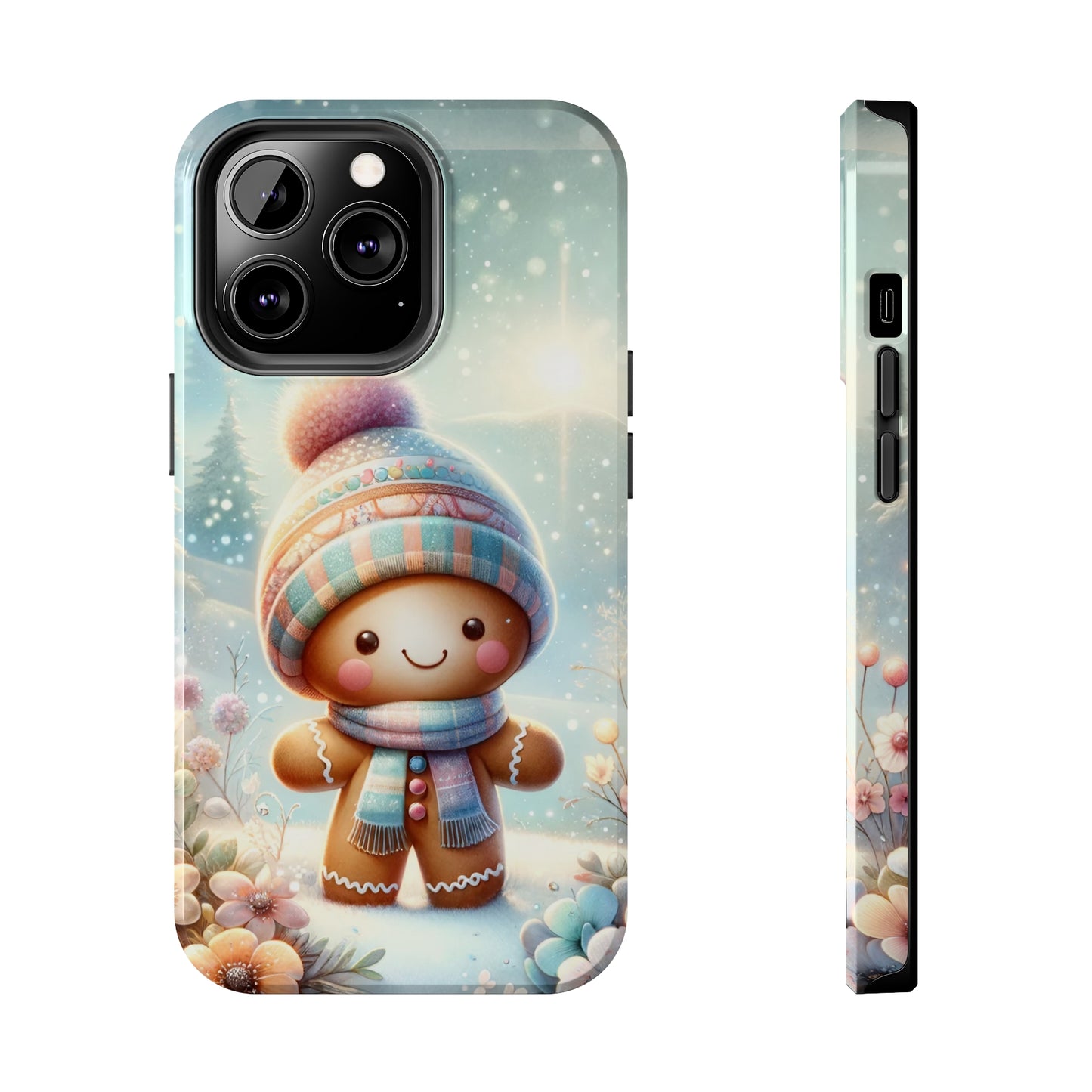 Cute Happy Gingerbread Man in the Snow Pattern Design Tough Phone Case compatible with a large variety of iPhone models, Gift, Phone Case