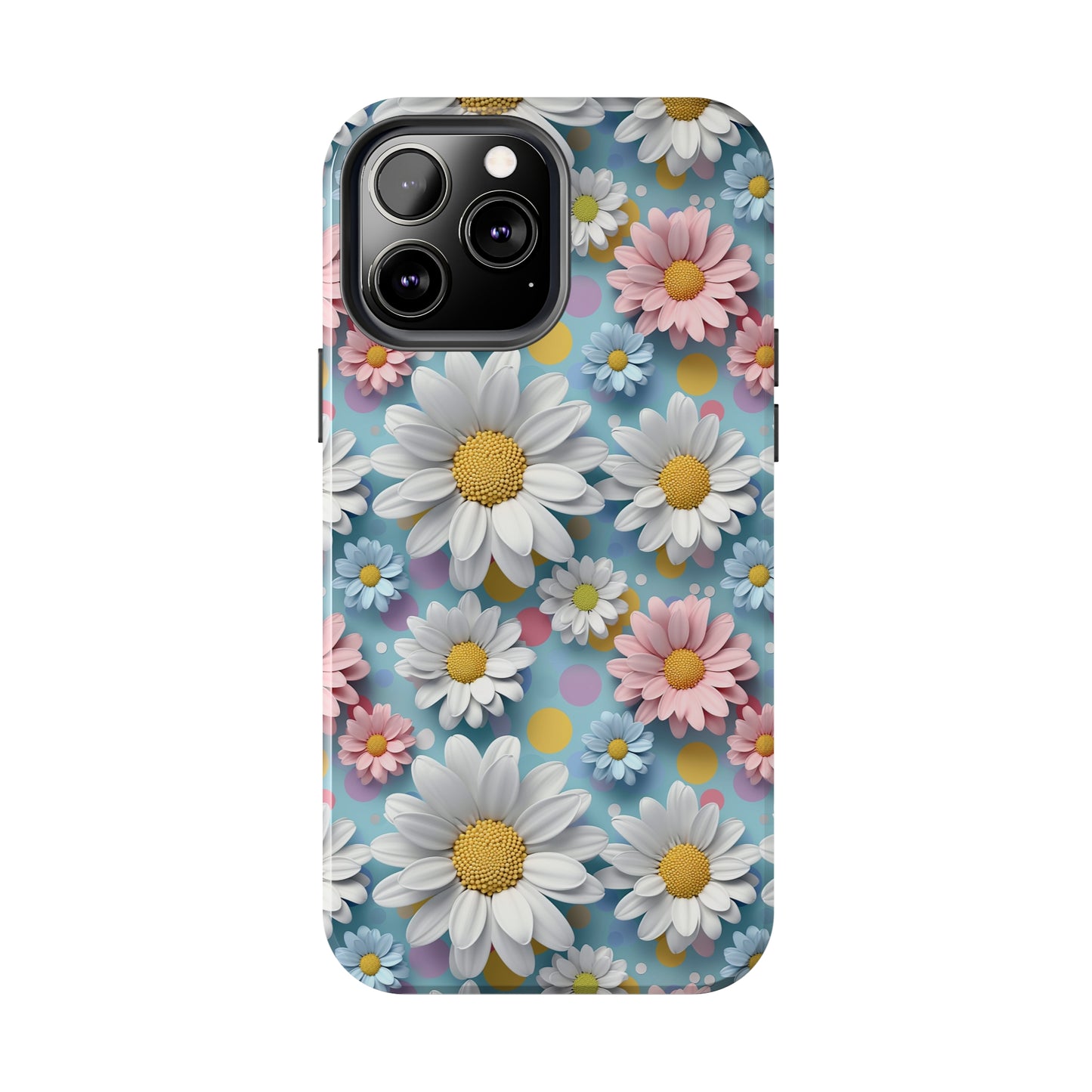 3D Spring Flowes and Polka Dots Digital print Design Tough Phone Case compatible with a large variety of iPhone models, Gift, Phone Case