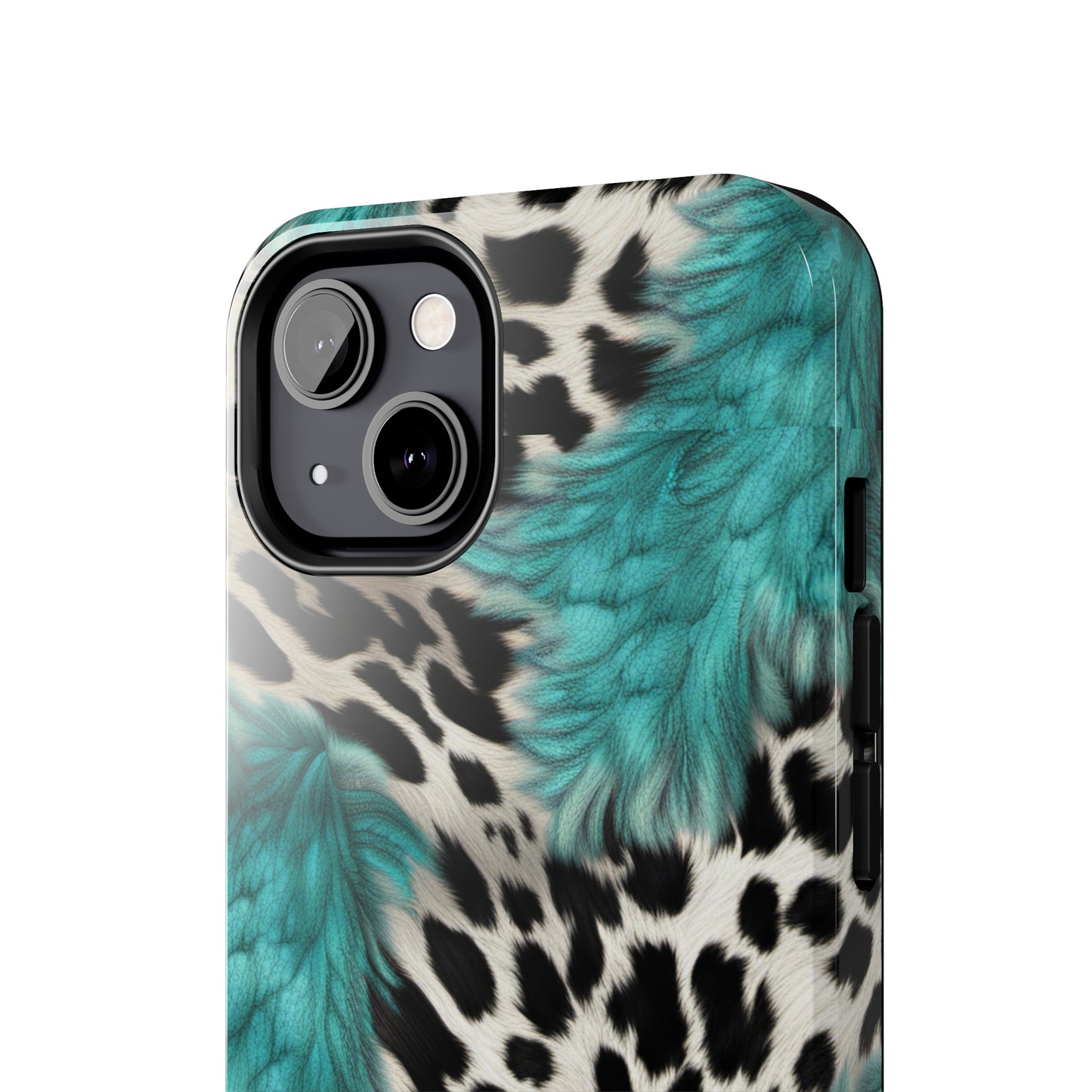 Grunge Turquoise and Animal Print Pattern Design Tough Phone Case compatible with a large variety of iPhone models, Phone Case, Gift