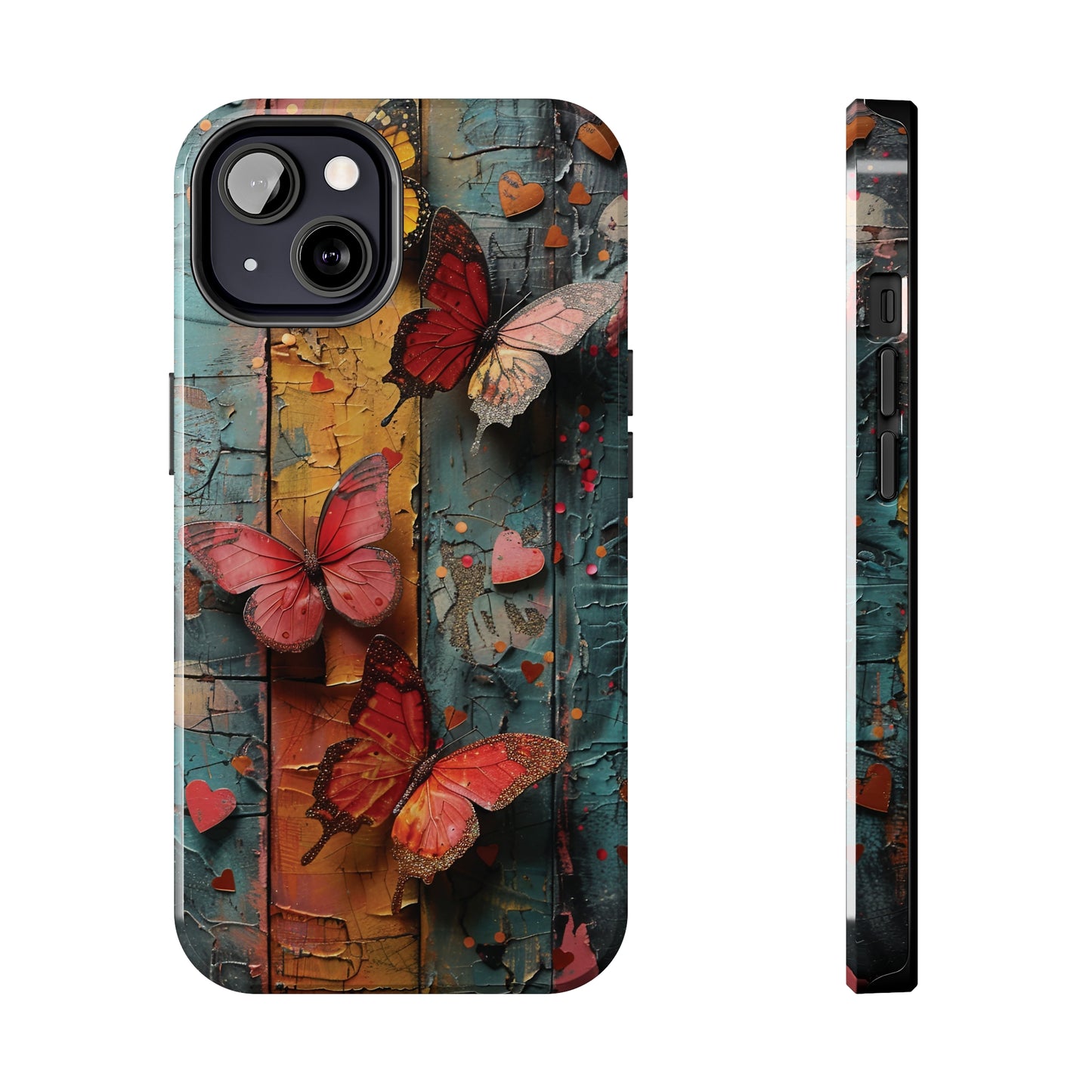 Colorful Butterfly Art on Wood texture design iPhone Case iPhone Case, Colorful Butterfly Art Protective Phone Cover, Durable Phone Accessory Gift, Chic Artsy Protective Cover, Protective Case for iPhone Models, Tough iPhone Case