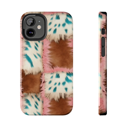 Modern Cowgirl Cowhide Design Pattern Print Tough Phone Case compatible with a large variety of phone models, Phone Case, Gift