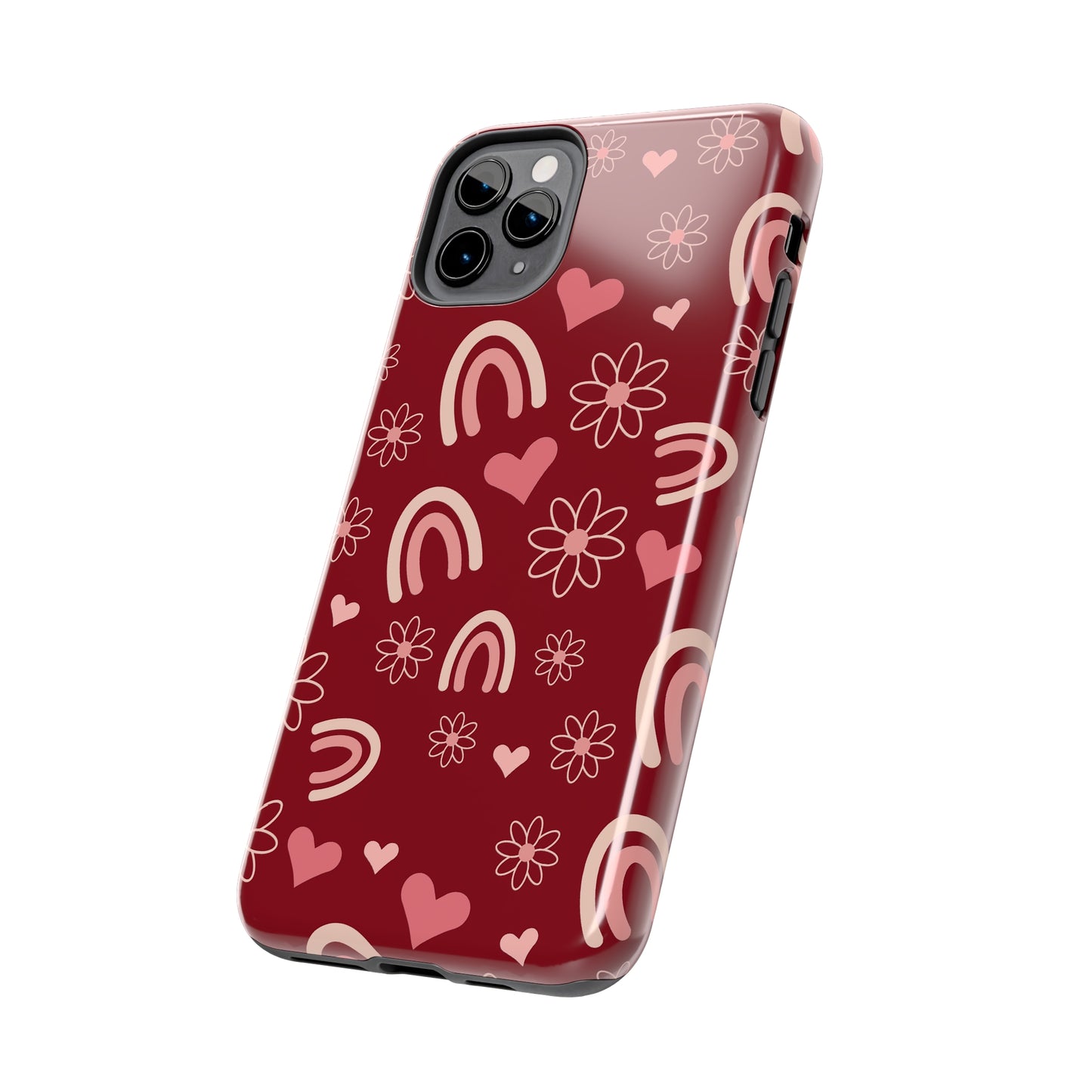 Red Boho Rainbow print Design Tough Phone Case compatible with a large variety of iPhone models, Gift, Phone Case