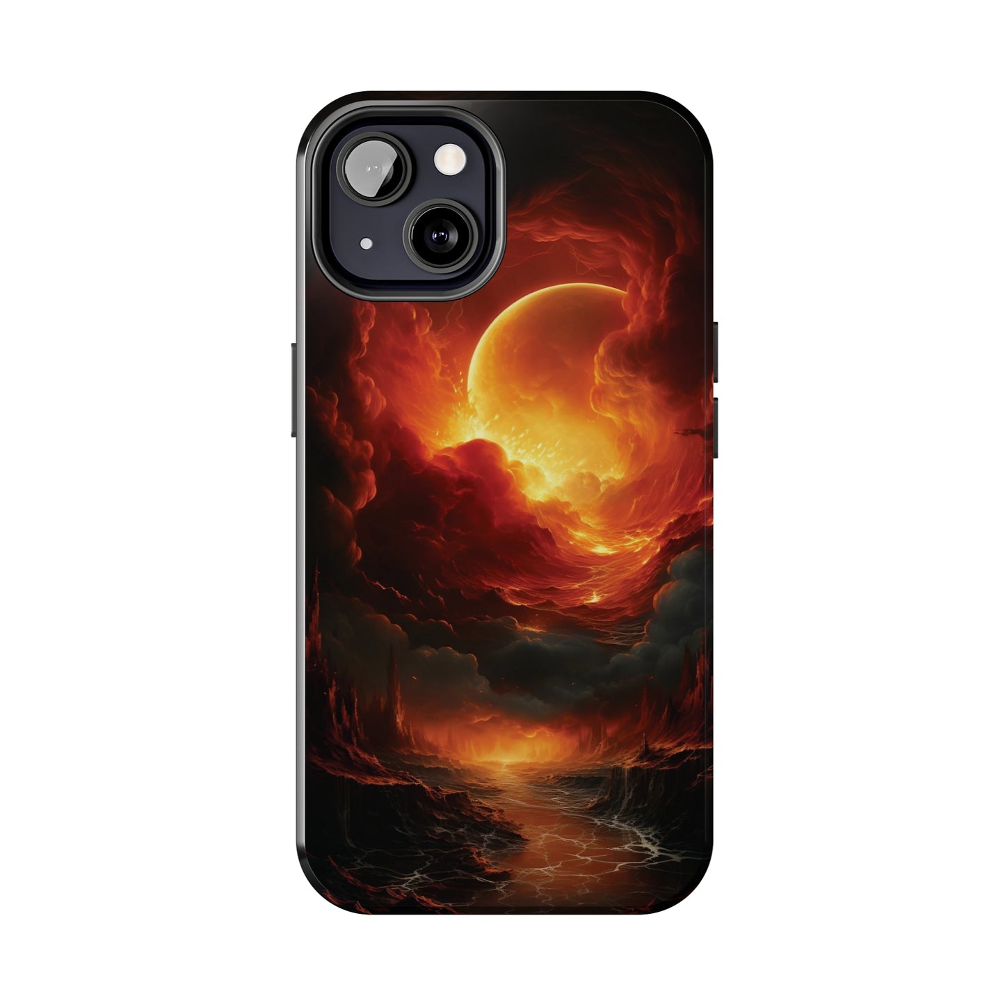 Fiery Red Moon Art iPhone Case, Dramatic Sky Aesthetic Phone Cover, Cool Tech Design for iPhone Models, Durable Phone Accessory Protective Cover for iPhone Models, Tough iPhone Case