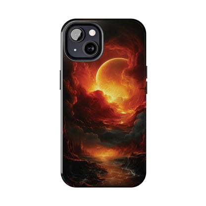 Fiery Red Moon Art iPhone Case, Dramatic Sky Aesthetic Phone Cover, Cool Tech Design for iPhone Models, Durable Phone Accessory Protective Cover for iPhone Models, Tough iPhone Case