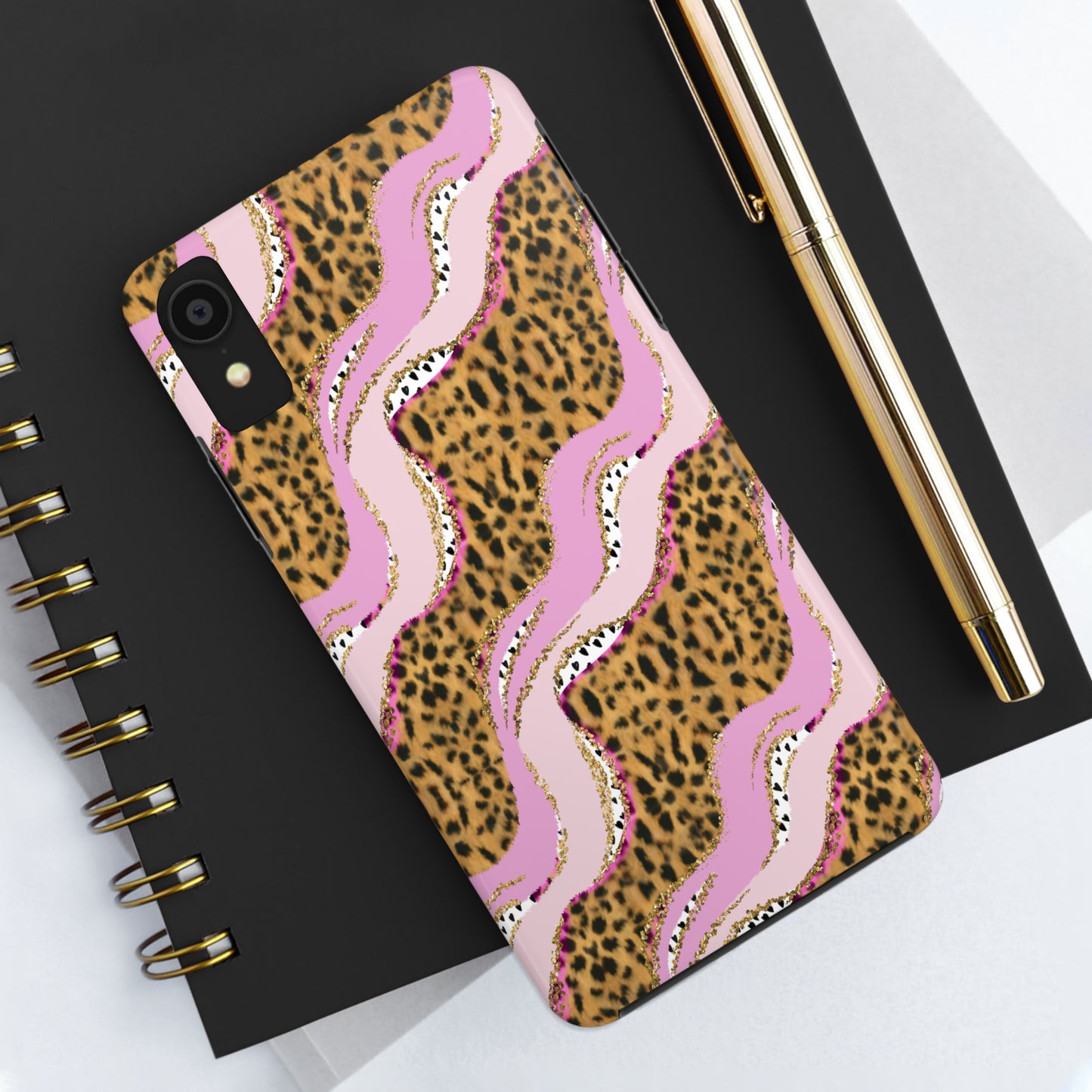 Cheetah Waves with Pink and Gold Design Phone Case- Lightweight, Impact Resistant Cover for iPhone 6, 6s, 12, 13, 14, 15