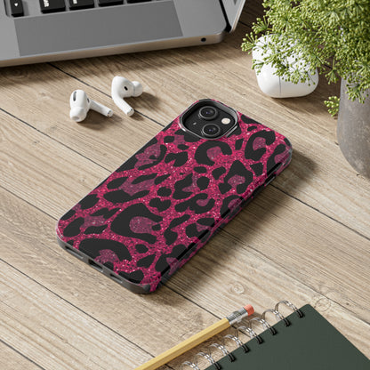 Pink and Black Leopard Design Phone Case- Lightweight, Impact Resistant Cover for iPhone 6, 6s, 12, 13, 14, 15