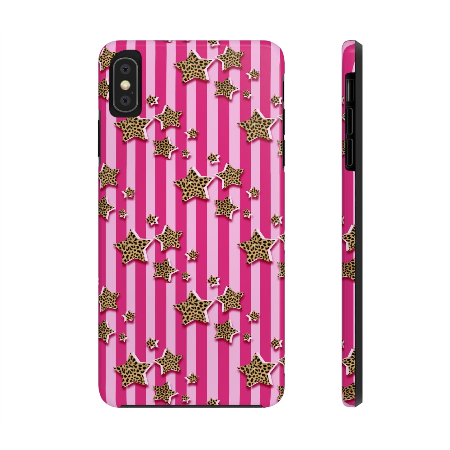 Girly Cheetah Stars and Pink Stripes Design Phone Case- Lightweight, Impact Resistant Cover for iPhone 6, 6s, 12, 13, 14, 15