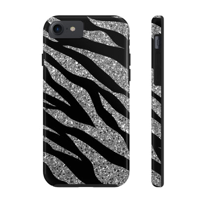 Silver and Black Zebra Print Design  Phone Case- Lightweight, Impact Resistant Cover for iPhone 6, 6s, 12, 13, 14, 15