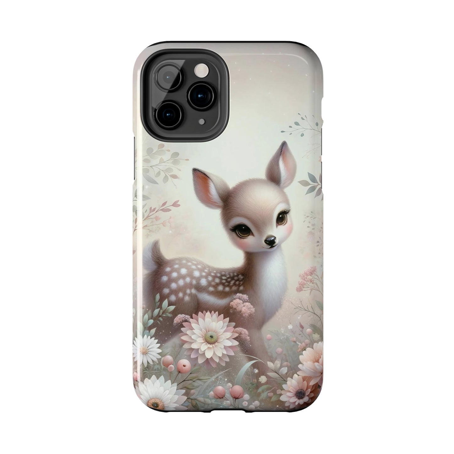 Cute Fawn and Floral print Design Tough Phone Case compatible with a large variety of iPhone models, Gift, Phone Case