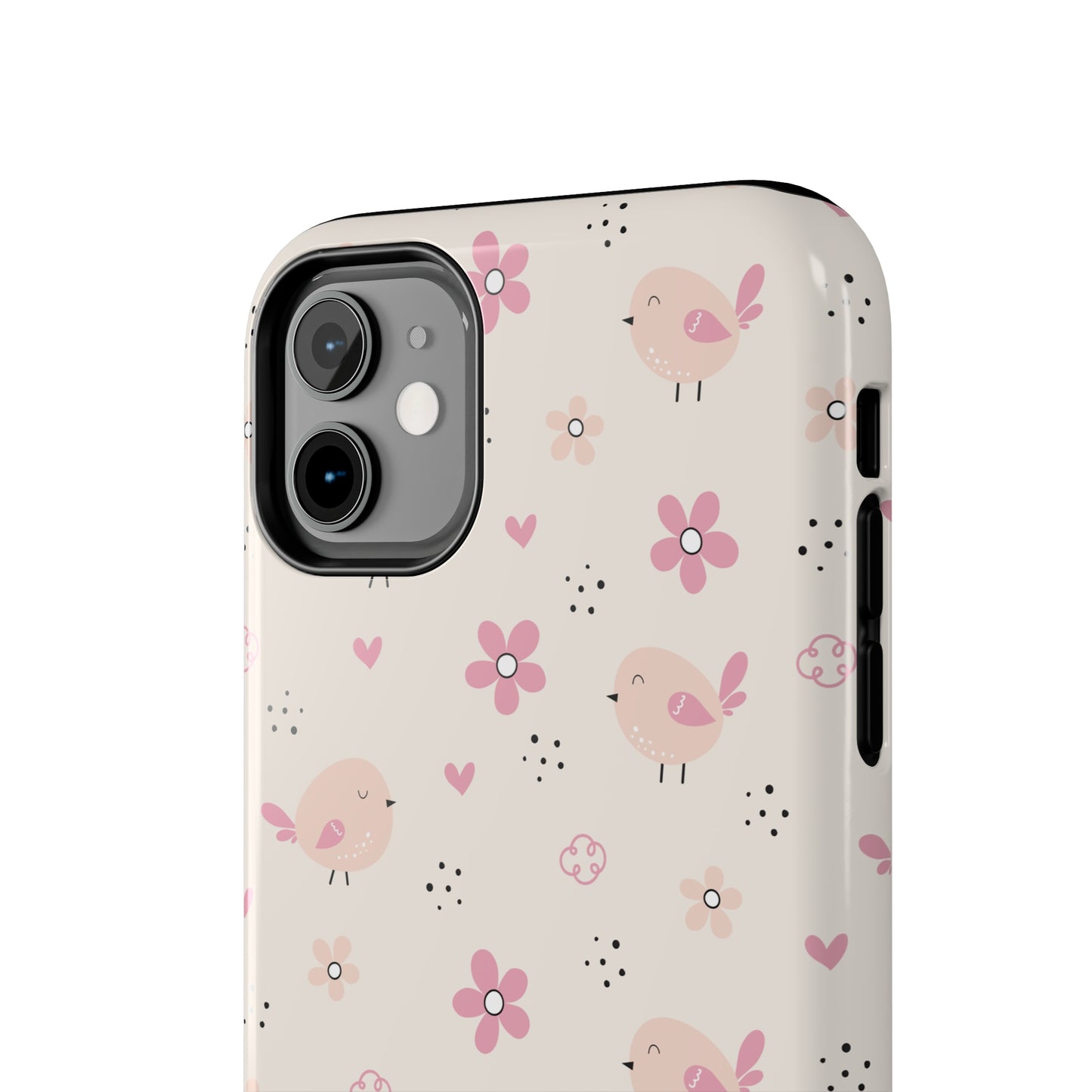 Cute Pink Birds and Flowers print design Tough Phone Case compatible with a large variety of iphone models