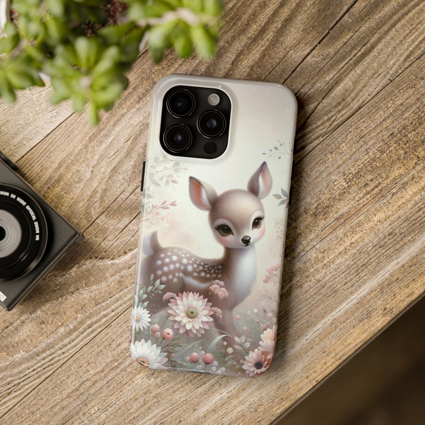 Cute Fawn and Floral print Design Tough Phone Case compatible with a large variety of iPhone models, Gift, Phone Case