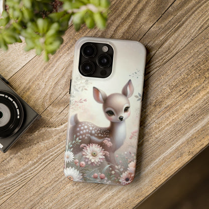 Cute Fawn and Floral print Design Tough Phone Case compatible with a large variety of iPhone models, Gift, Phone Case