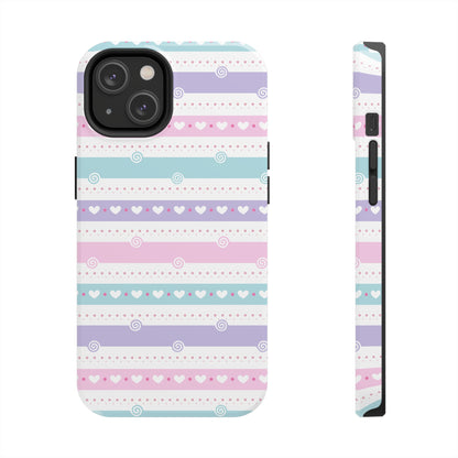 Pastel Stripes and Hearts print design Tough Phone Case compatible with a large variety of iphone models