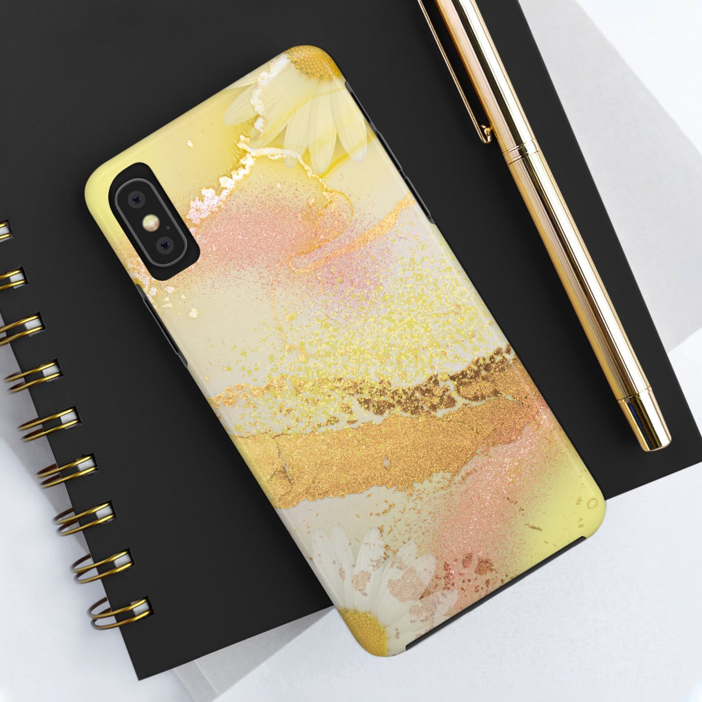 Yellow and Rose Gold Marble design Tough Phone Case compatible with a large variety of iPhone models, Gift, Phone