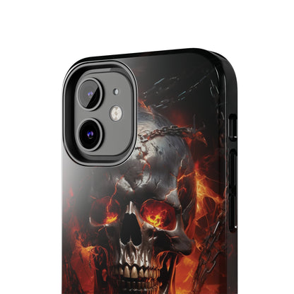 Gothic Skull iPhone Case, Dark Aesthetic Fiery Eyes, Unique Horror Style iPhone Accessory, Cool Tech Design for iPhone Models, Durable Phone Accessory Protective Cover for iPhone Models, Tough iPhone Case