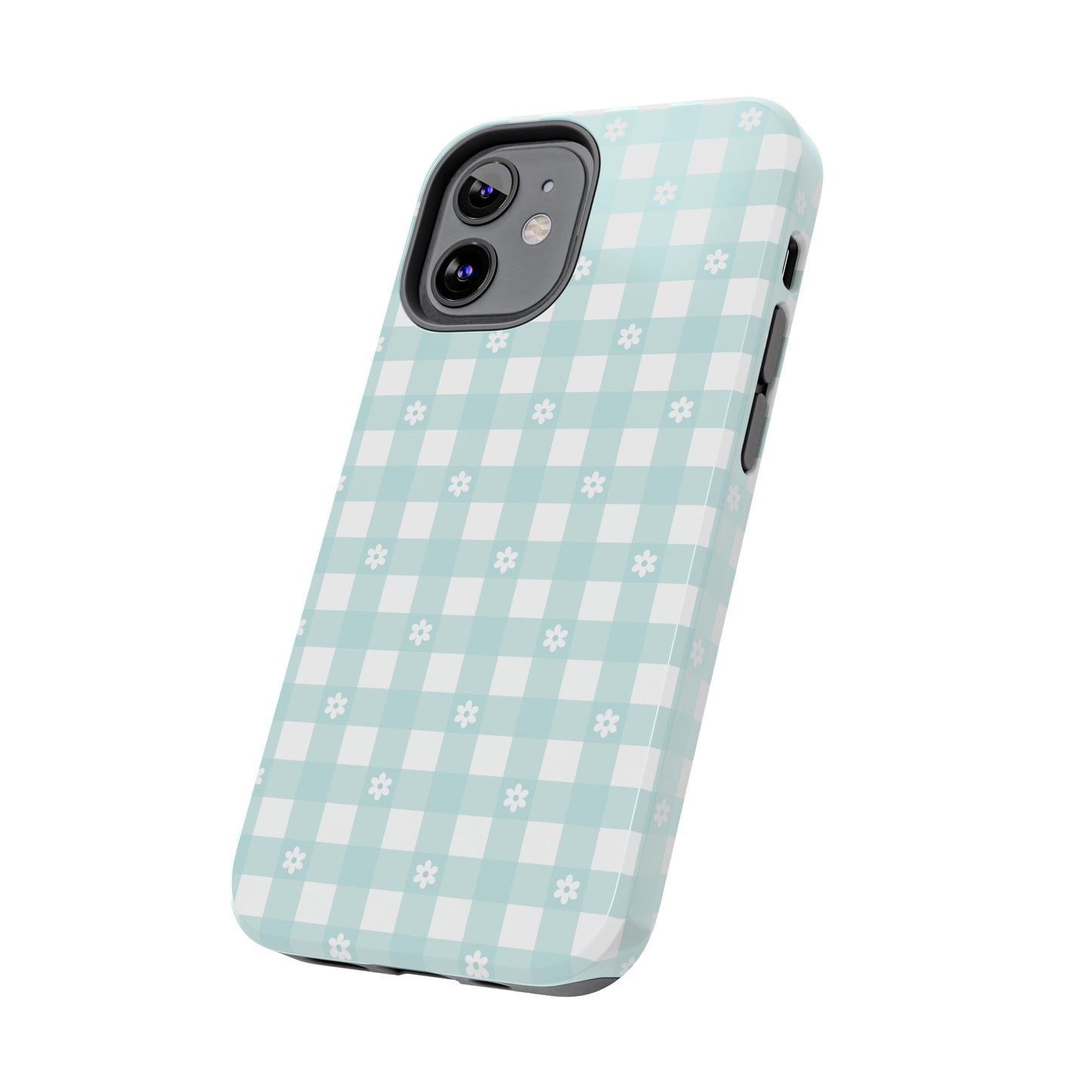 Cute Blue and White Gingham with Daisies Digital print Design Tough Phone Case compatible with a large variety of iPhone models, Gift, Phone Case