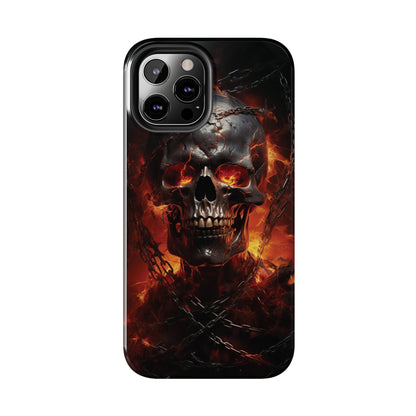 Gothic Skull iPhone Case, Dark Aesthetic Fiery Eyes, Unique Horror Style iPhone Accessory, Cool Tech Design for iPhone Models, Durable Phone Accessory Protective Cover for iPhone Models, Tough iPhone Case