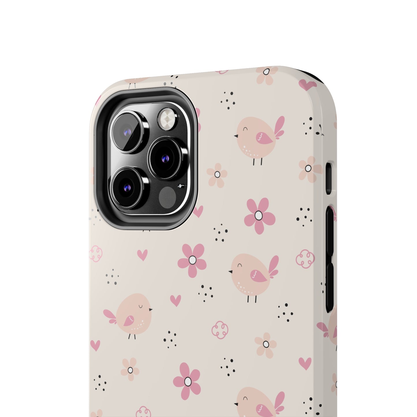 Cute Pink Birds and Flowers print design Tough Phone Case compatible with a large variety of iphone models