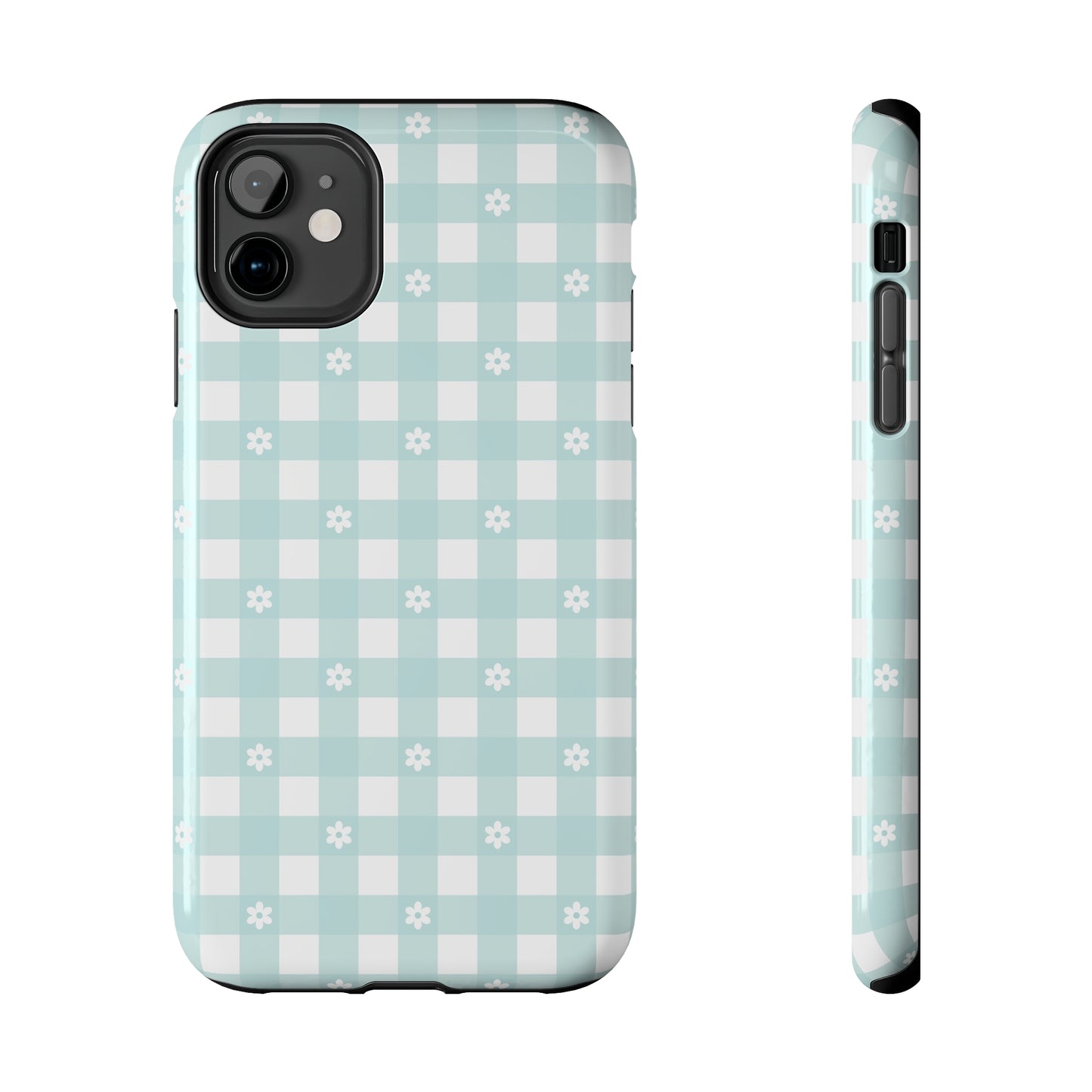 Cute Blue and White Gingham with Daisies Digital print Design Tough Phone Case compatible with a large variety of iPhone models, Gift, Phone Case