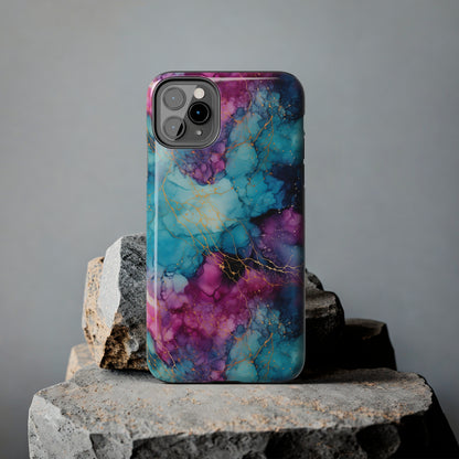 Blue and Purple Alcohol Ink Digital print Design Tough Phone Case compatible with a large variety of iPhone models, Gift, Phone Case