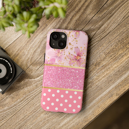 Pink Watercolor flowers and Polka Dot Design Phone Case- Lightweight, Impact Resistant Cover for iPhone 6, 6s, 12, 13, 14, 15