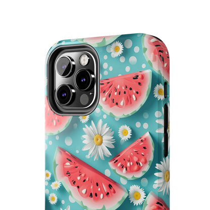 Watermelon Slices and Daisies Digital print Design Tough Phone Case compatible with a large variety of iPhone models, Gift, Phone Case