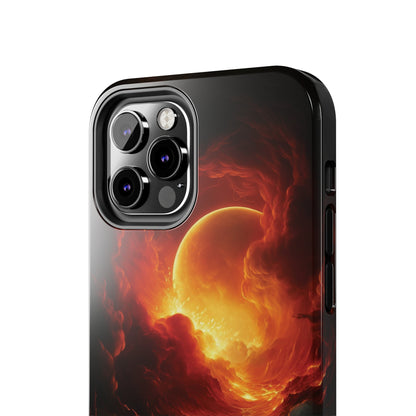 Fiery Red Moon Art iPhone Case, Dramatic Sky Aesthetic Phone Cover, Cool Tech Design for iPhone Models, Durable Phone Accessory Protective Cover for iPhone Models, Tough iPhone Case