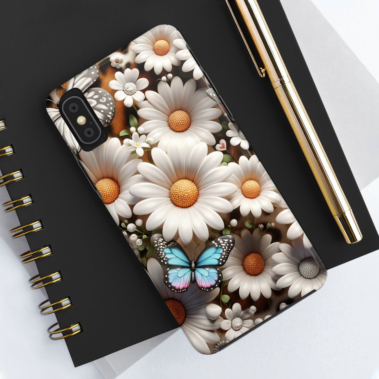 Butterflies, Leopard Print & Daisies Digital print Design Tough Phone Case compatible with a large variety of iPhone models,Gift, Phone Case