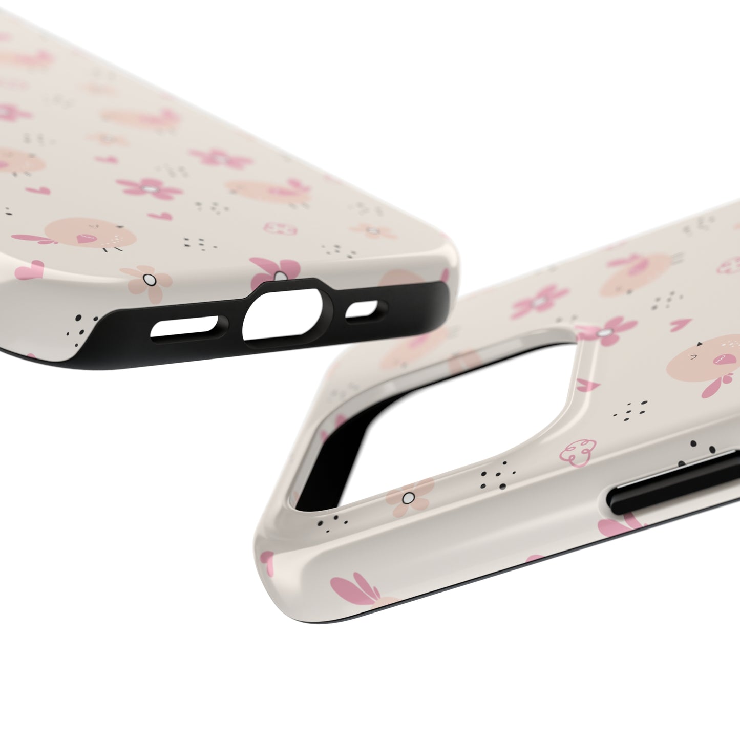 Cute Pink Birds and Flowers print design Tough Phone Case compatible with a large variety of iphone models