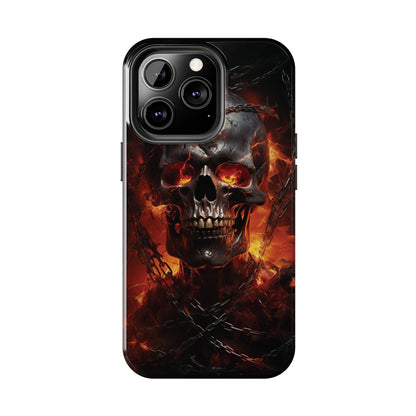 Gothic Skull iPhone Case, Dark Aesthetic Fiery Eyes, Unique Horror Style iPhone Accessory, Cool Tech Design for iPhone Models, Durable Phone Accessory Protective Cover for iPhone Models, Tough iPhone Case