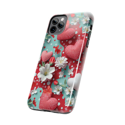 Polka Dot Hearts and Flowers Digital print Design Tough Phone Case compatible with a large variety of iPhone models, Gift, Phone Case